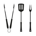 BBQ and grill tools icon set. Barbecue utensil: spatula, fork and tongs. Vector illustration. Royalty Free Stock Photo